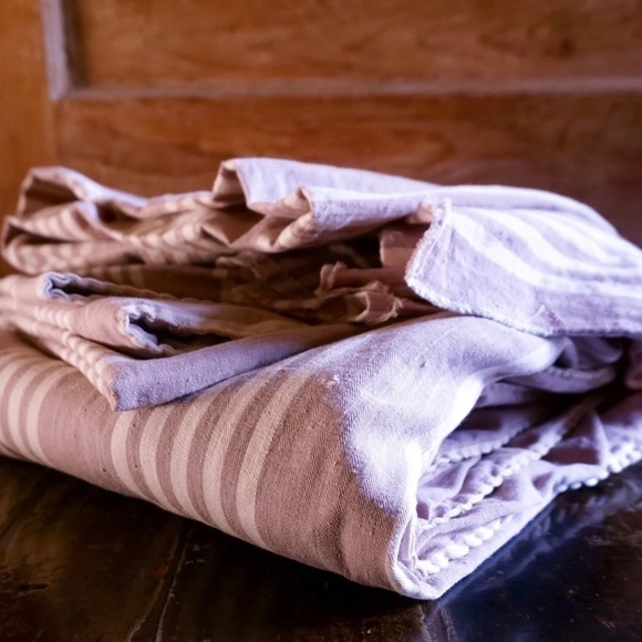 VINTAGE 1930s Lavender & Ecru French Striped Mattress Ticking, 4.7 yds - Picture 1 of 5